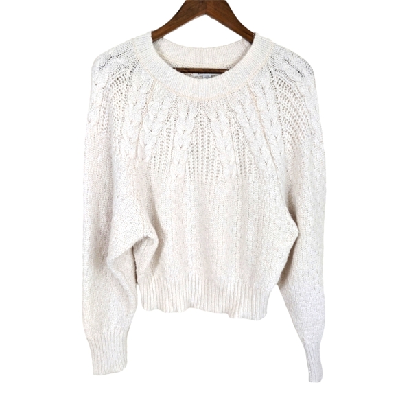 American Eagle Outfitters Sweaters - American Eagle White Cotton Cropped Cable Knit Pullover Sweater